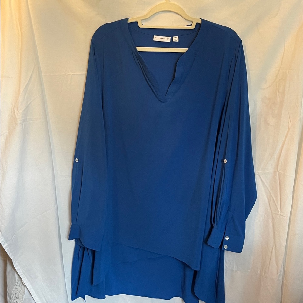 3X Susan Graver Royal Blue V-Neck Long Sleeve Tunic